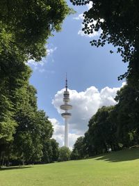 View of tower against cloudy sky