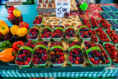 High angle view of fruits for sale in market