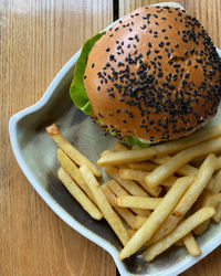 Close-up of food in plate on table