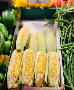 High angle view of vegetables for sale at market stall