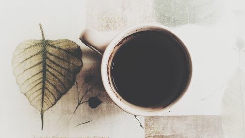 High angle view of coffee on table