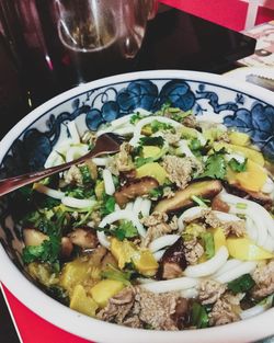 High angle view of meal served in bowl