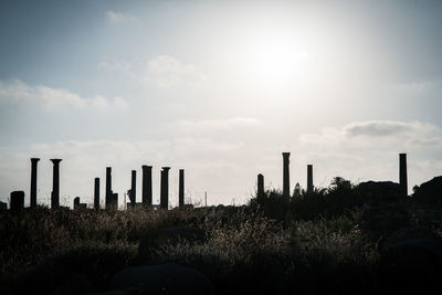 Factory on field against sky