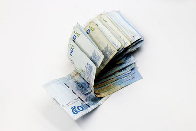 High angle view of computer against white background