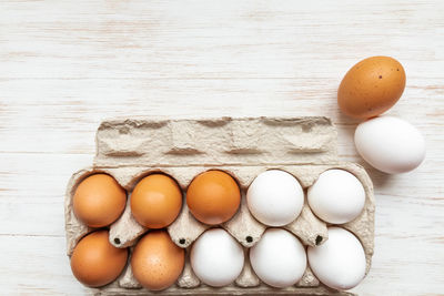 High angle view of eggs on table