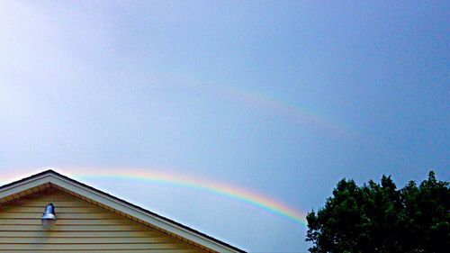 Low angle view of rainbow over trees