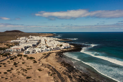 Landscape panorama of la caleta de famara, lanzarote, lanzarote, the canary islands, spain