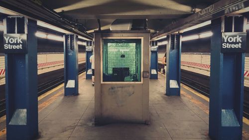 Interior of illuminated metro station in nyc