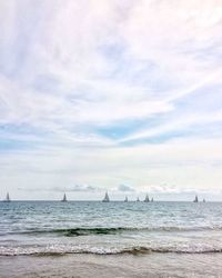 Mid distance of sailboats in calm sea