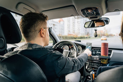 Man driving car