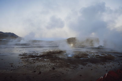 Environment geysers of "el tatio" at sunrise