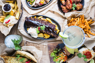 High angle view of food on table