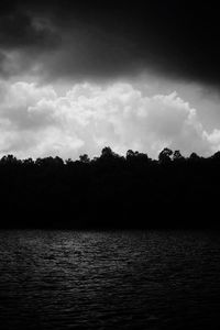 Scenic view of lake against cloudy sky