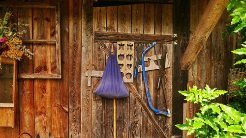 Clothes hanging on door of house
