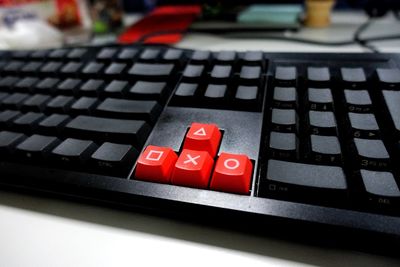 Close-up of computer keyboard on table