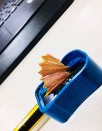 High angle view of pencils on table