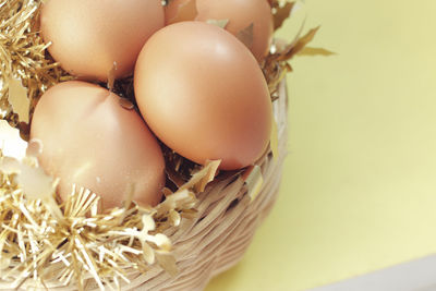 Close-up of easter eggs in basket