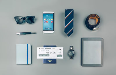 Background set with businessman trip accessories