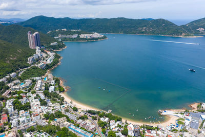 High angle view of city at waterfront