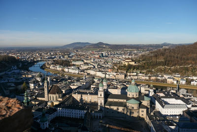 High angle view of buildings in city