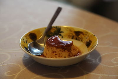 High angle view of dessert in plate on table