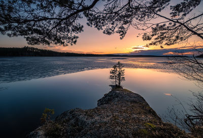 Scenic view of lake against sky during sunset