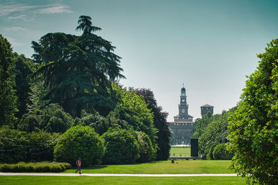 Trees in park against sky