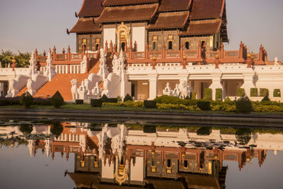 Reflection of buildings in lake