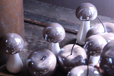 High angle view of crystal ball on table