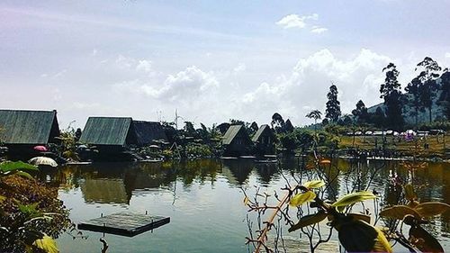 Scenic view of lake against sky