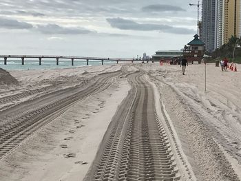 Tire tracks on beach