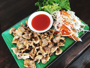 High angle view of food on table