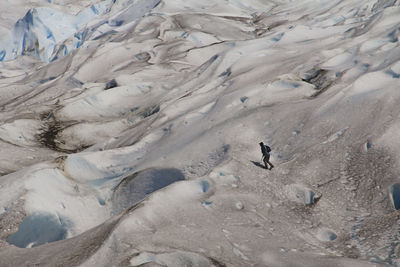 High angle view of snow covered land