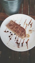 High angle view of dessert in plate on table