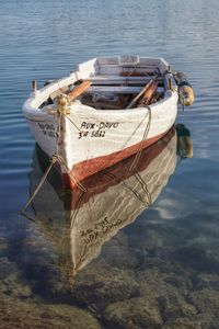 High angle view of boat moored at beach