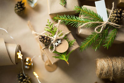 Close-up of christmas decorations on table