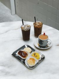 High angle view of food on table