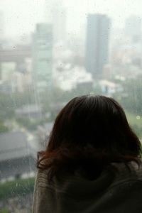 Rear view of woman overlooking cityscape