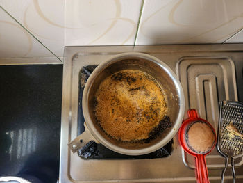 High angle view of coffee on table