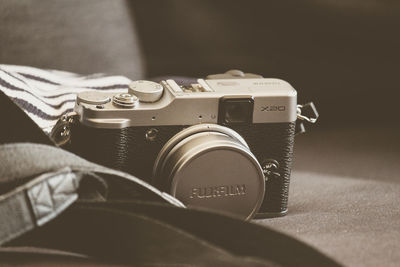 Close-up of man photographing