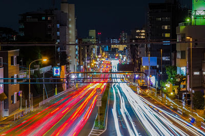 High angle view of illuminated city at night