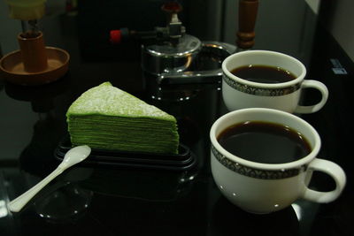 High angle view of coffee cup on table