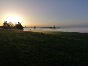 Scenic view of field against sky during sunset