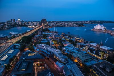 High angle view of city at waterfront