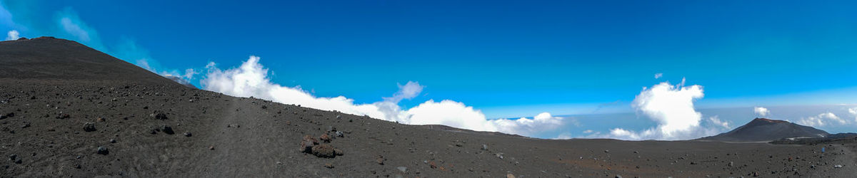 Low angle view of mountains against blue sky