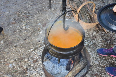 Cauldron,caldron with hot soup on a christmas market