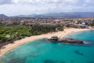 High angle view of beach against sky