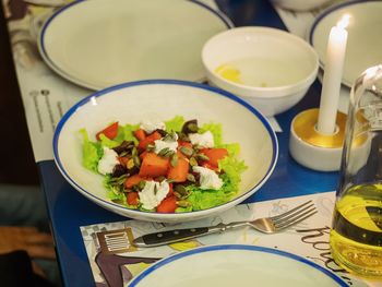 Close-up of salad in bowl on table