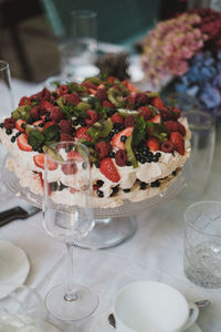 Close-up of dessert served on table