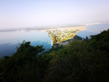 High angle view of lake against sky